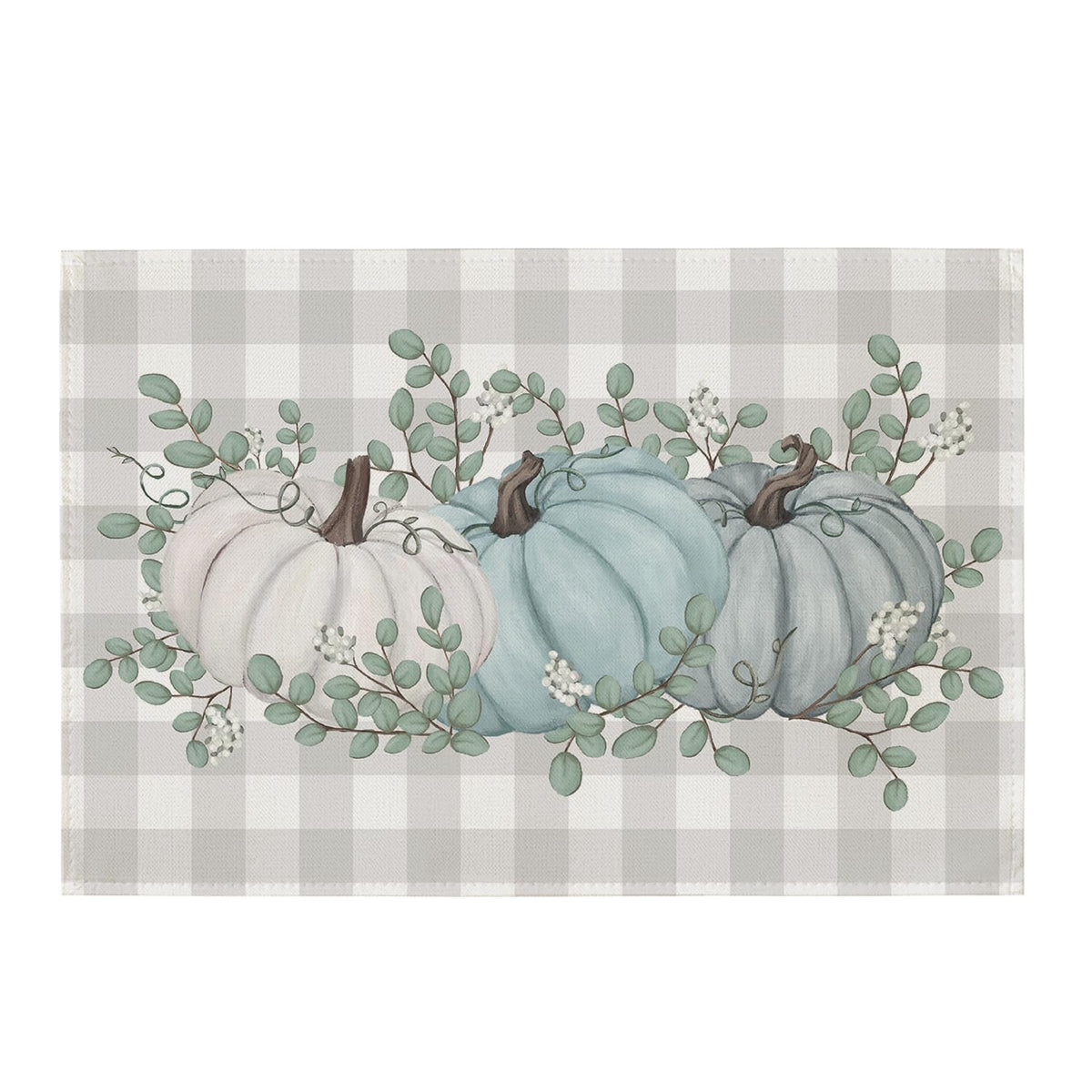 Artoid Mode Pumpkins Eucalyptus Leaves Fall Placemats Set of 4, 12x18 Inch Autumn Thanksgiving Harvest Vintage Table Mat for Party Dining Decoration