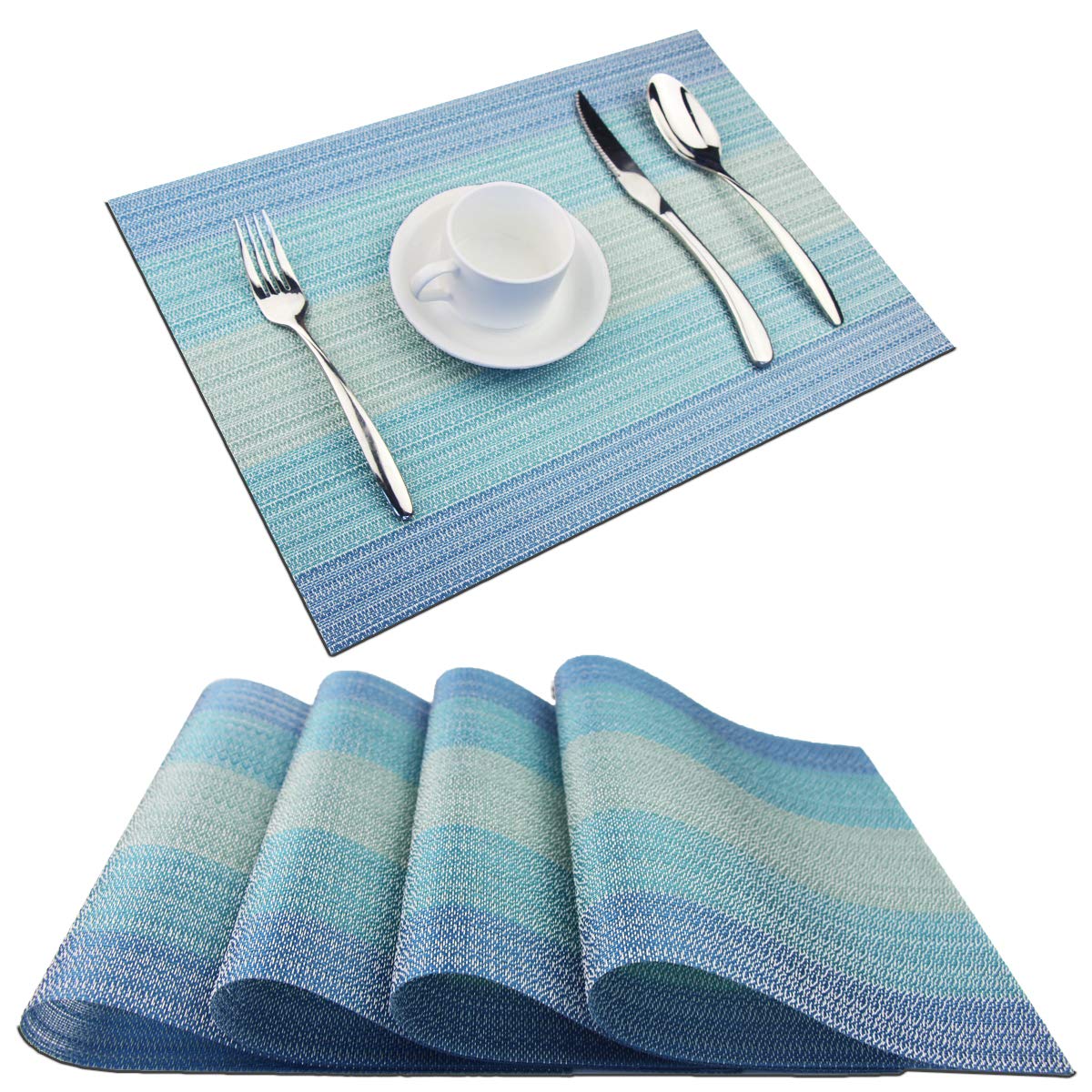 PIGCHCY Placemats,Washable Vinyl Woven Table Mats,Elegant Durable Placemats for Dining Table Set of 6 (Bamboo-Brown)