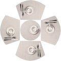 SHACOS Small Round Table Placemats Set of 5 Woven Vinyl Wedge Placemats with Centerpiece Round Table Mats Heat Resistant Wipe Clean (5, Black Gray)