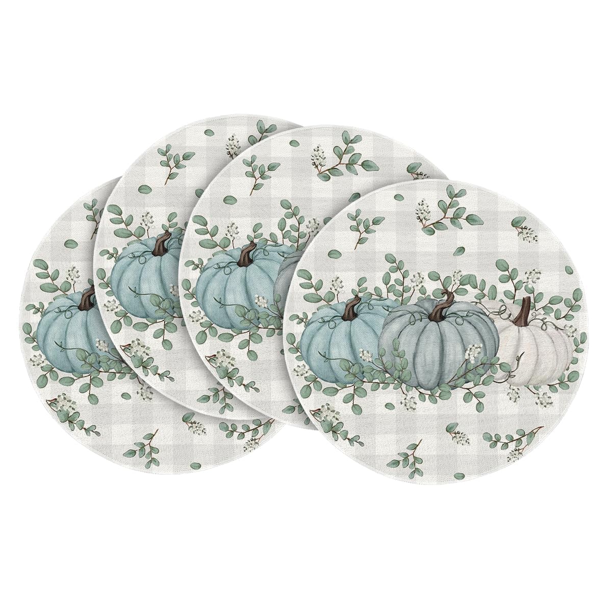 Artoid Mode Pumpkins Eucalyptus Leaves Fall Placemats Set of 4, 12x18 Inch Autumn Thanksgiving Harvest Vintage Table Mat for Party Dining Decoration