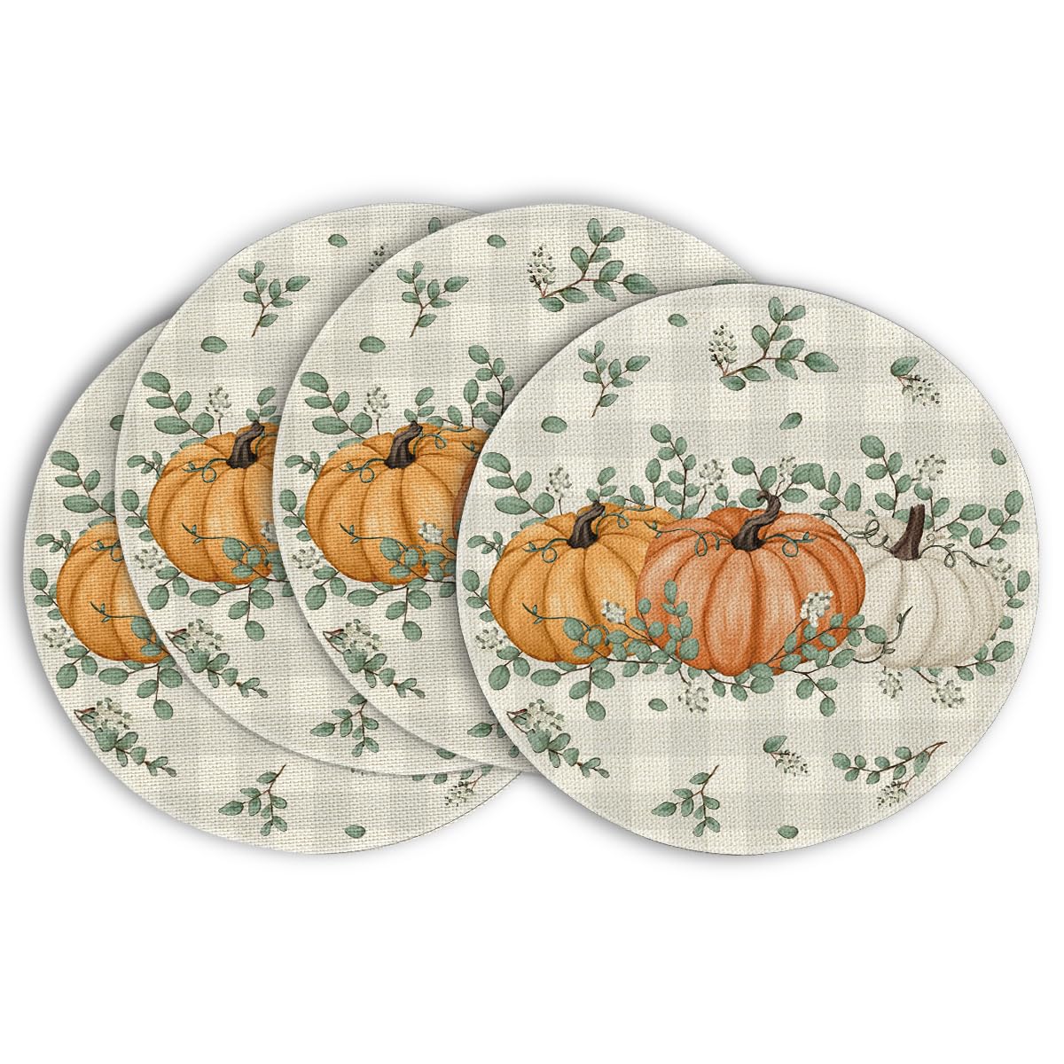 Artoid Mode Pumpkins Eucalyptus Leaves Fall Placemats Set of 4, 12x18 Inch Autumn Thanksgiving Harvest Vintage Table Mat for Party Dining Decoration