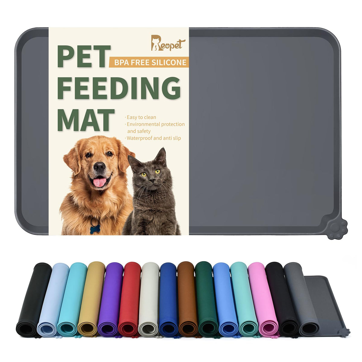 Reopet Silicone Pet Feeding Mat - Waterproof & Non-Slip Dog Cat Placemat