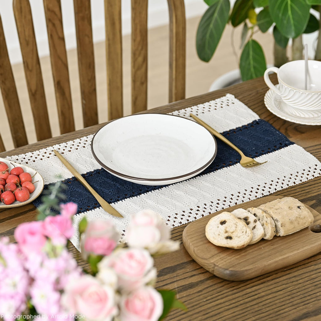 Artoid Mode Dark Blue Rustic Farmhouse Placemats Set of 4-12x18 Inch