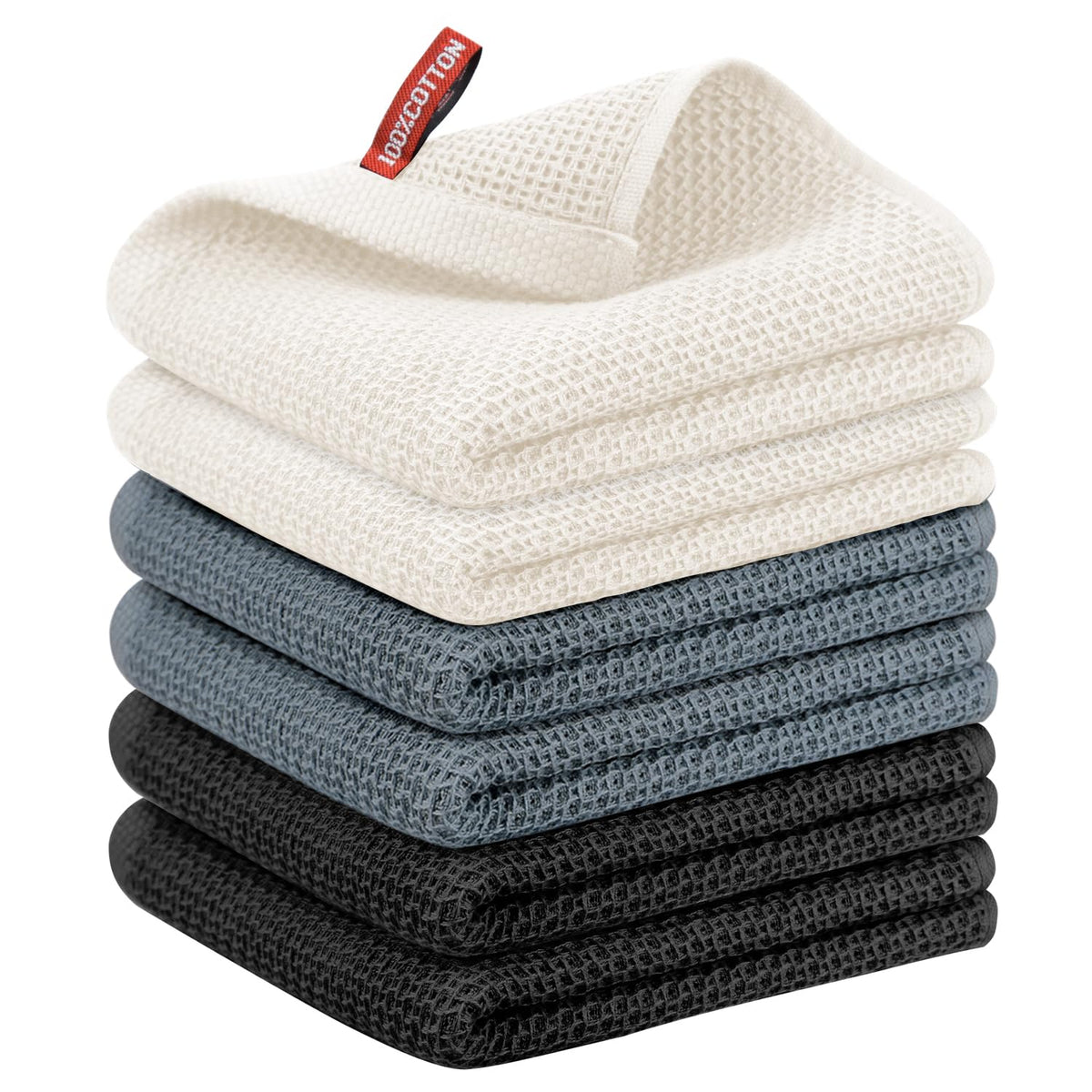 Nialnant 6 Pack Kitchen Towels and Dishcloths Sets,100% Cotton Soft Absorbent Quick Drying Dish Towels for Kitchen,Washing Dishes,12x12 Inches, Multi Color