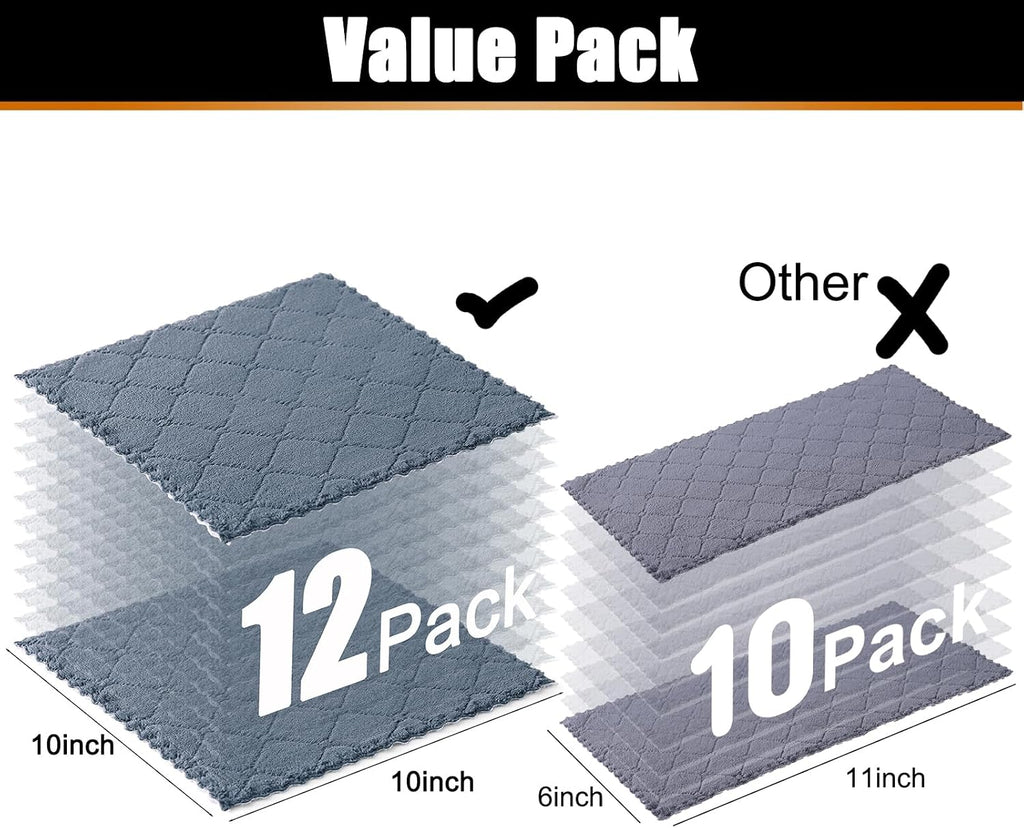 Mordimy 12 Pack Soft and Absorbent Kitchen Cloths, Dark Grey & White