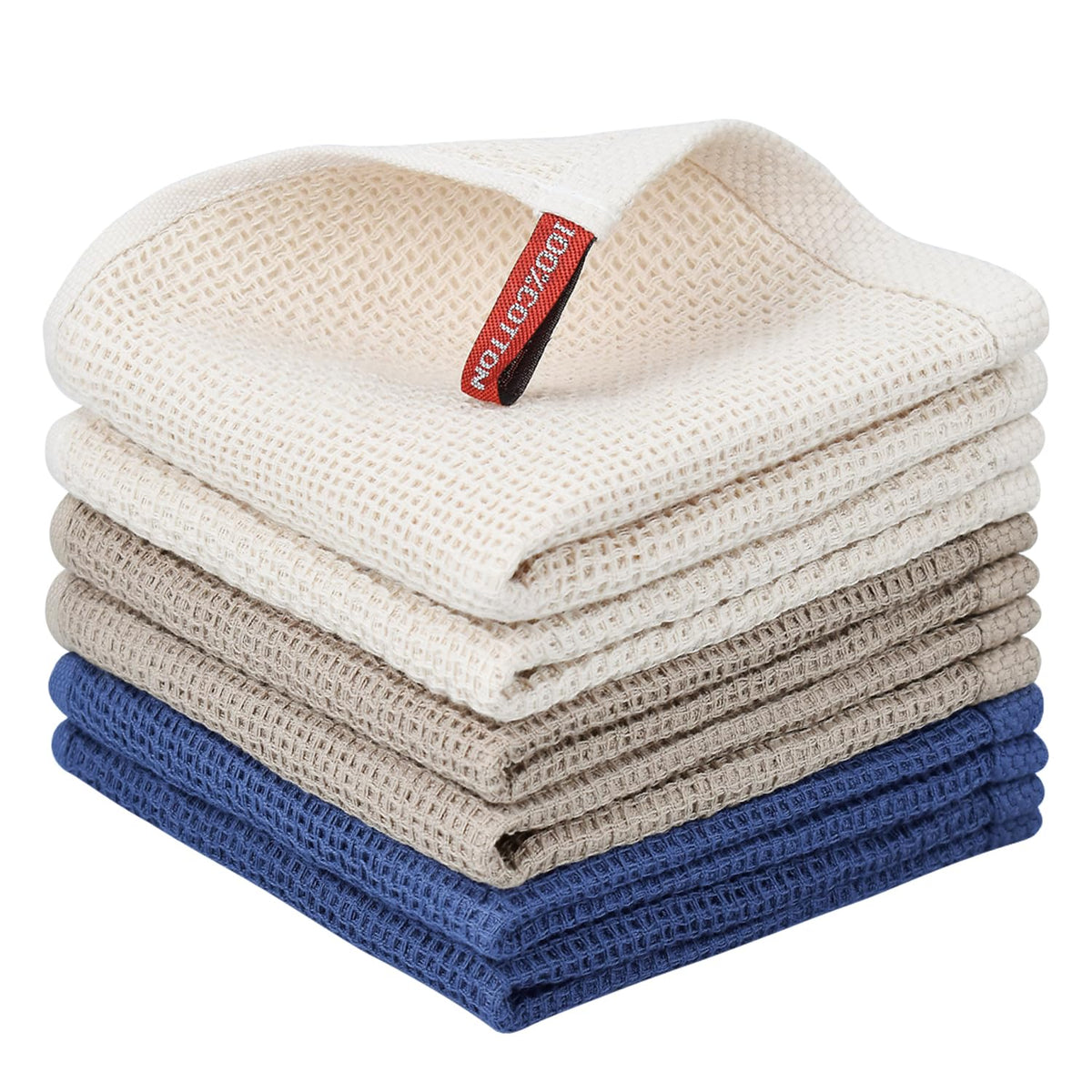 Nialnant 6 Pack Kitchen Towels and Dishcloths Sets,100% Cotton Soft Absorbent Quick Drying Dish Towels for Kitchen,Washing Dishes,12x12 Inches, Multi Color