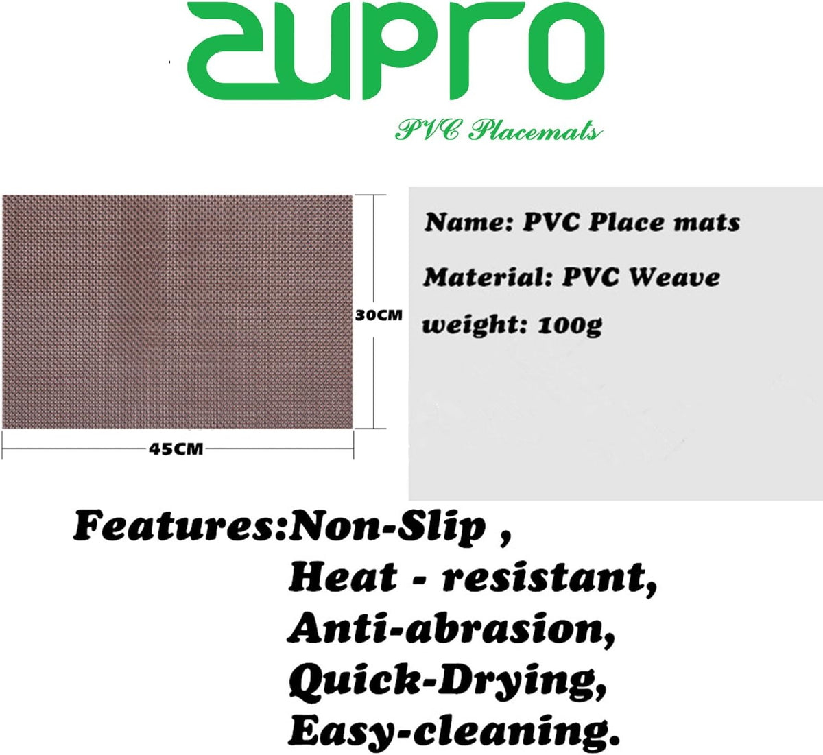 Zupro Pink Placemats Set of 4 Woven PVC 18"x12" for Indoor Outdoor Usage