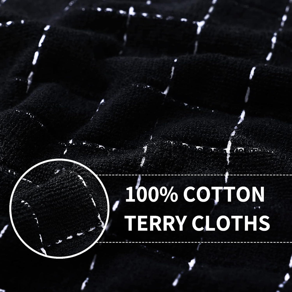 Homaxy 100% Cotton Terry Kitchen Towels, 4 Pack, Black