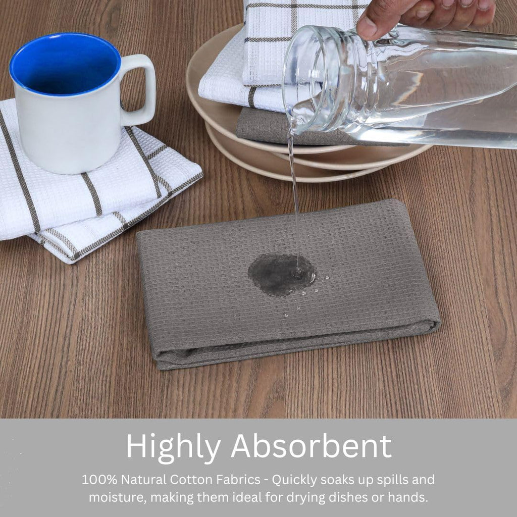 Assorted Waffle Kitchen Towels Set of 6-100% Cotton Dish Cloths Towels with Hanging Loop - Soft, Absorbent & Washable for Kitchen Use - Quick Drying Dish Towels 16x26 Inch Grey