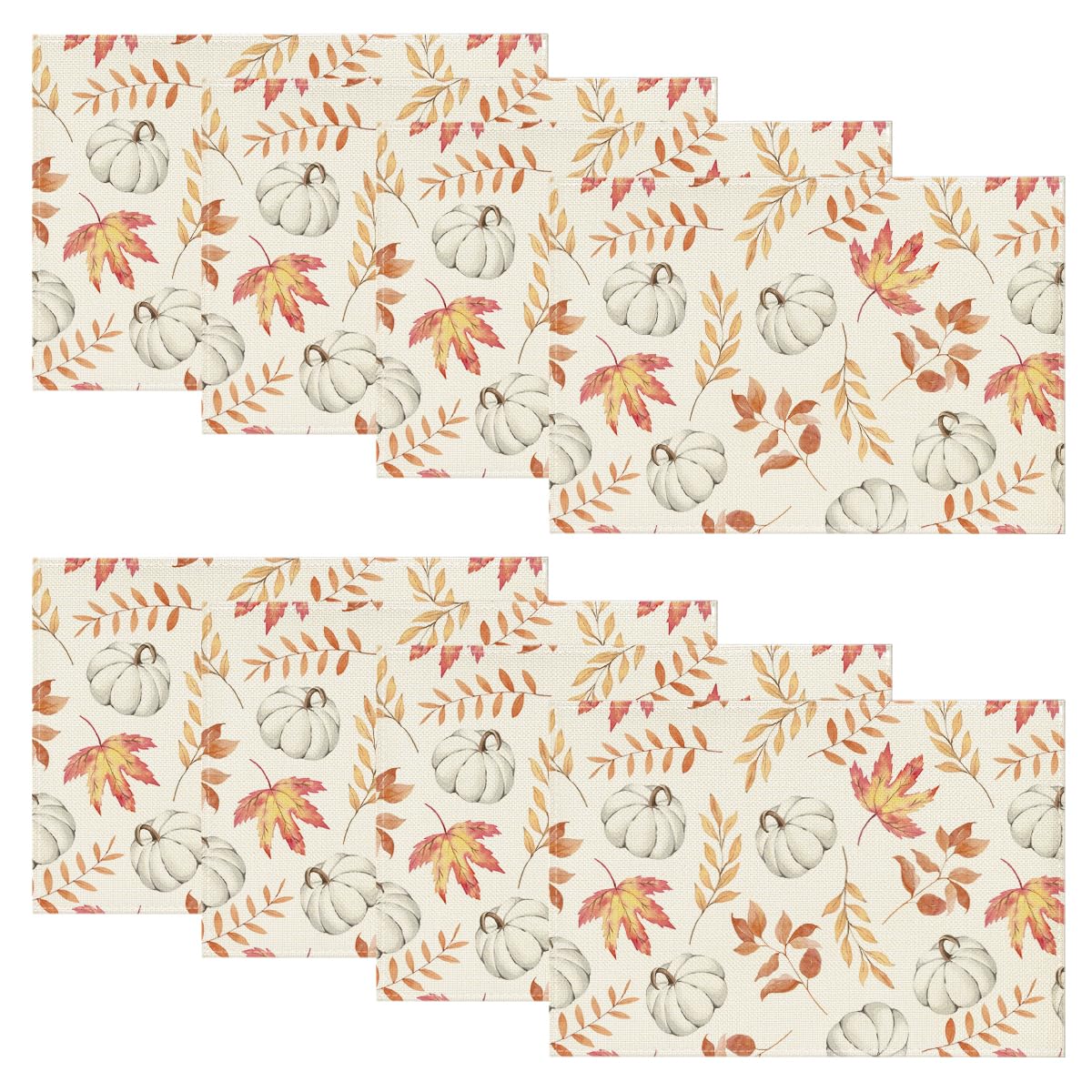 Artoid Mode Orange Pumpkins Fall Maple Leaves Round Fall Placemats Set of 4, 14 Inch Seasonal Autumn Round Table Mats for Dining Decoration