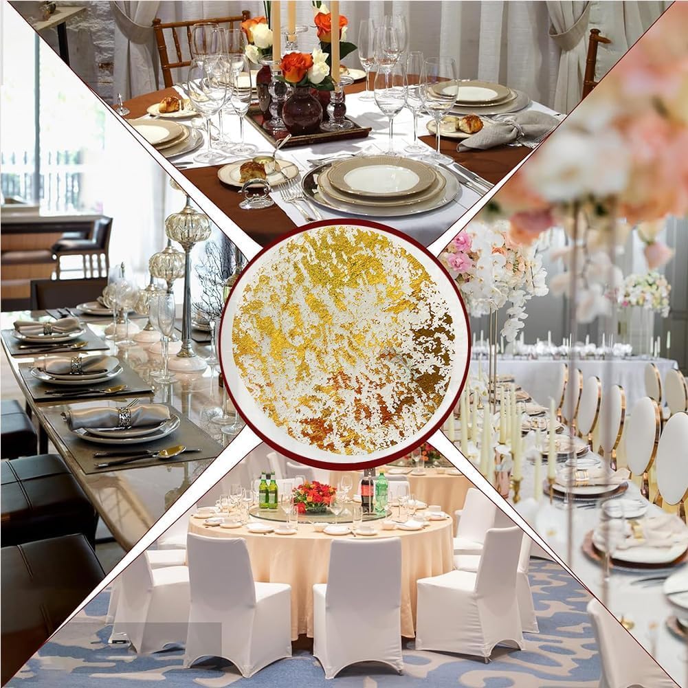 Gold Disposable Placemats 13 Inch Metallic Foil Round Gold Doiliesof 50 Set Charge Place Mats Pressed for Home Decoration Dining Table Wedding Birthday Party