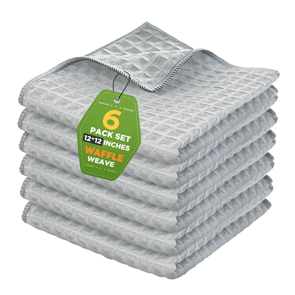 Kitchen Towels 6-Pack Cotton Waffle Weave Dish Cloths 12 x 12 Cleaning Rags
