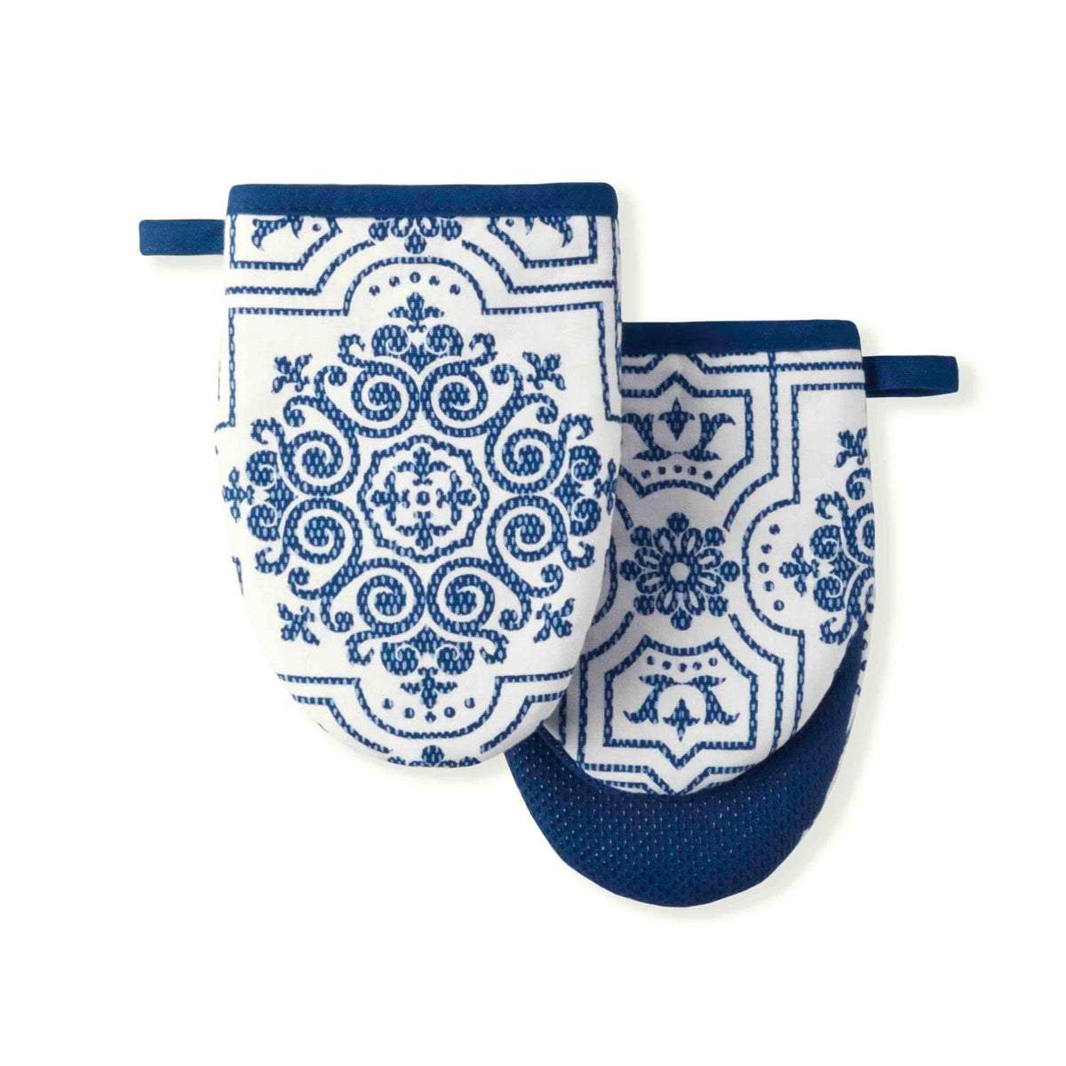 Martha Stewart Strie Medallion Mini Oven Mitt 2-Pack Set, Navy Blue, 5.5"X8"