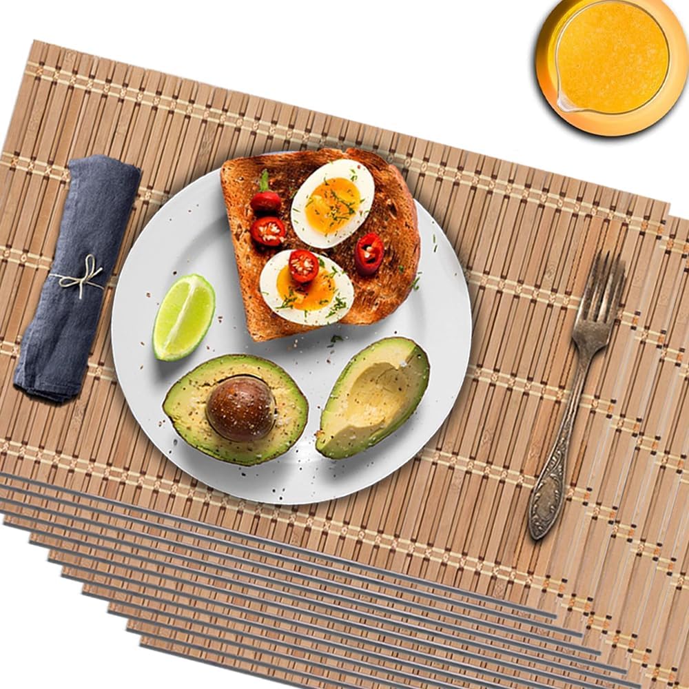 NETEHA Natural Bamboo Placemat-12 Pack- Set of Wooden Square Placemats