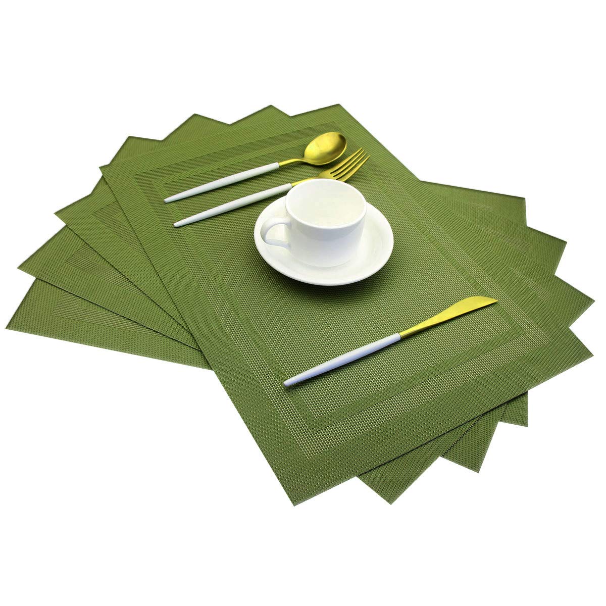 PIGCHCY Place Mats Heat-Resistant Non Slip Placemats Easy Wipe Clean Table Mats Woven Vinyl Placemats for Dining Table(Set of 6, Brown)