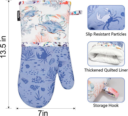 Alselo Oven Mitts 1 Pair, Silicone Printed Kitchen Mittens,7"x13.5"