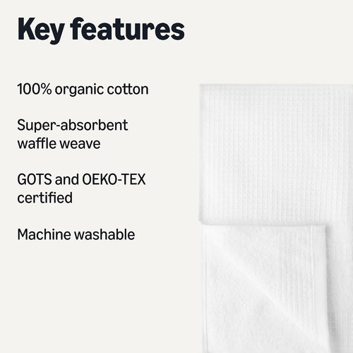 Amazon Basics Organic Cotton Waffle Weave Kitchen Dish Towels, Ultra Absorbent, Quick Drying, Lint-Free, 15 x 25 inches, 6-Pack