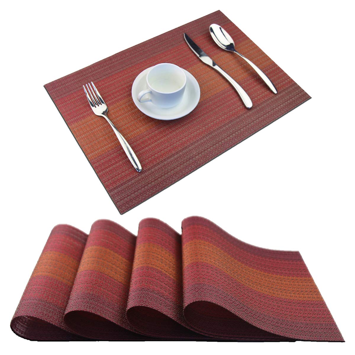 PIGCHCY Placemats,Washable Vinyl Woven Table Mats,Elegant Durable Placemats for Dining Table Set of 4 (18 x 12 inches, Navy Blue)