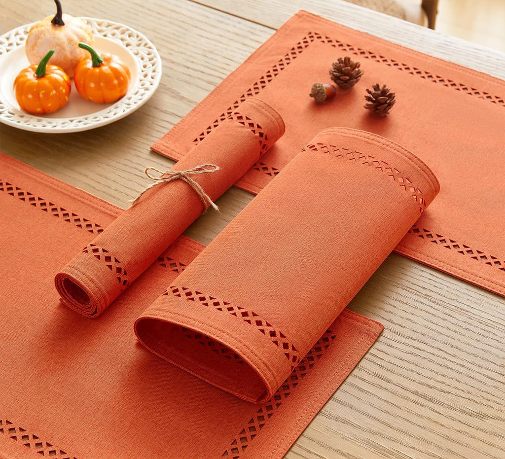 Orange Burlap Place Mats, Fall Placemats Set of 4, 12 x 18 Inch