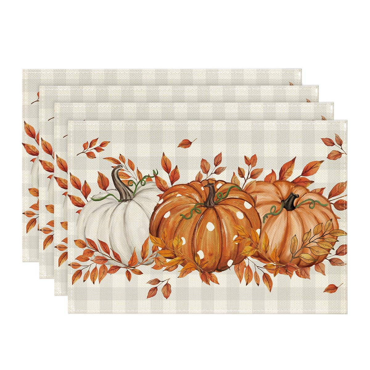 Artoid Mode Pumpkins Eucalyptus Leaves Fall Placemats Set of 4, 12x18 Inch Autumn Thanksgiving Harvest Vintage Table Mat for Party Dining Decoration