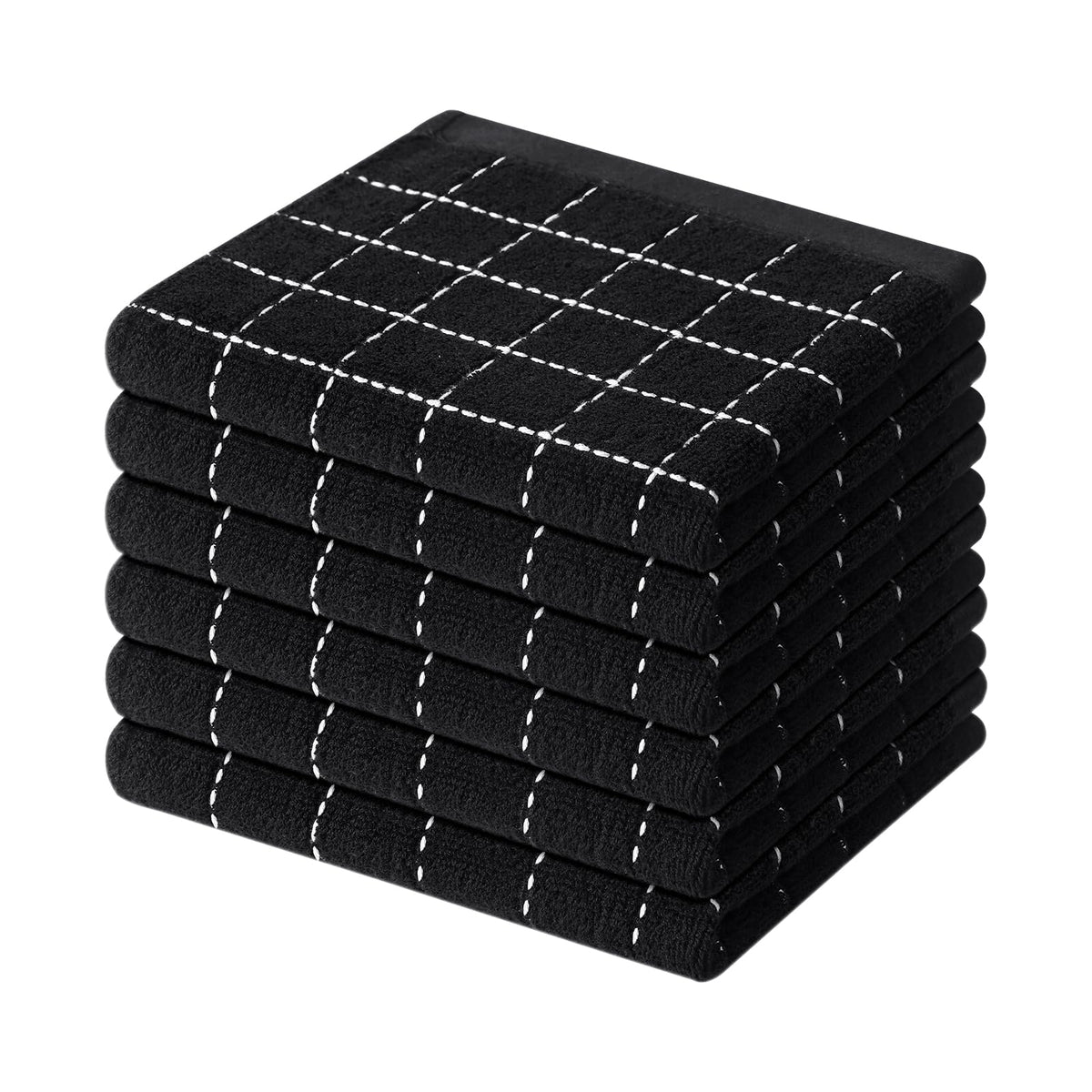 Mordimy Cotton Terry Checkered Kitchen Towels, 16"x 26", 4 Pack, Tan