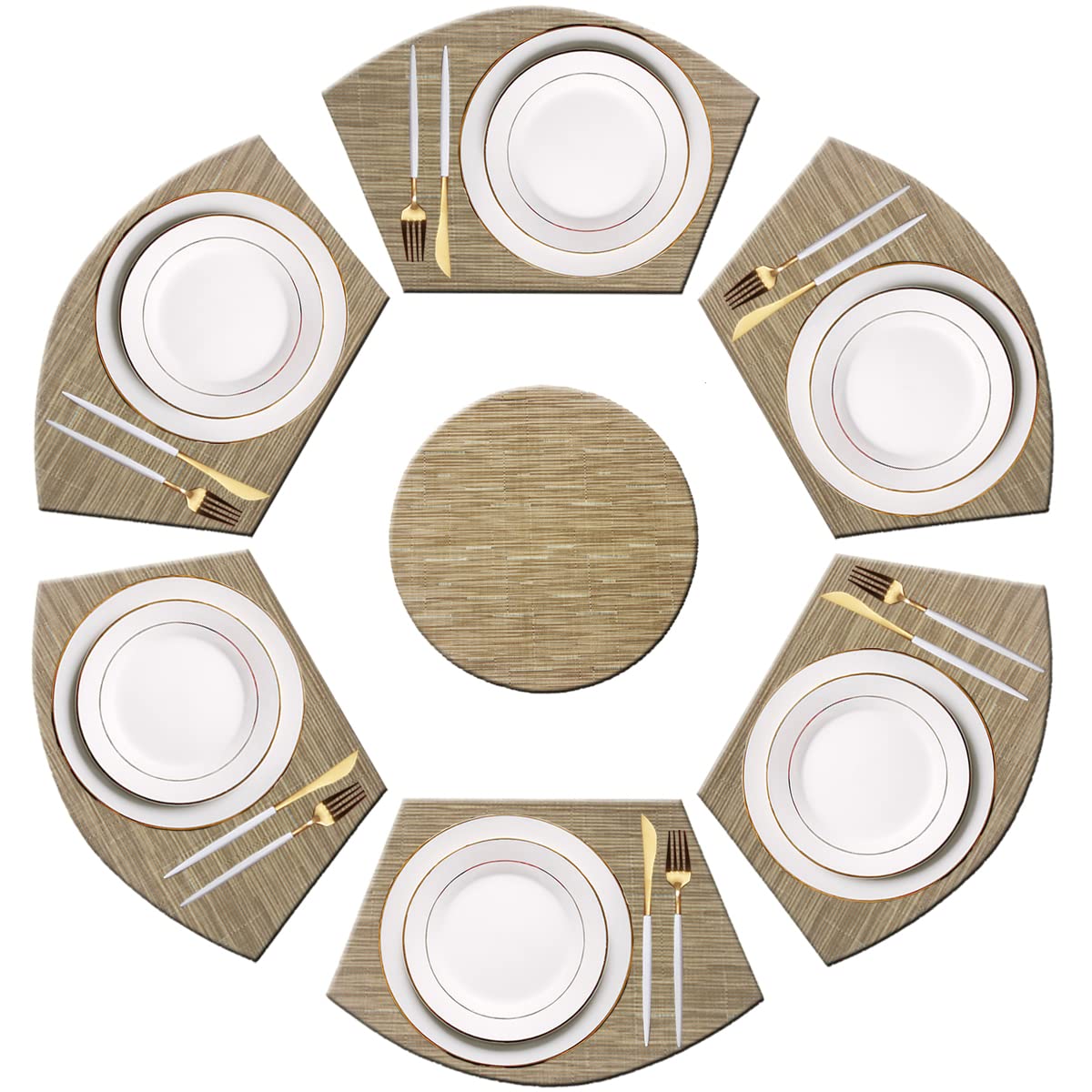 PIGCHCY Place Mats Heat-Resistant Non Slip Placemats Easy Wipe Clean Table Mats Woven Vinyl Placemats for Dining Table(Set of 6, Brown)