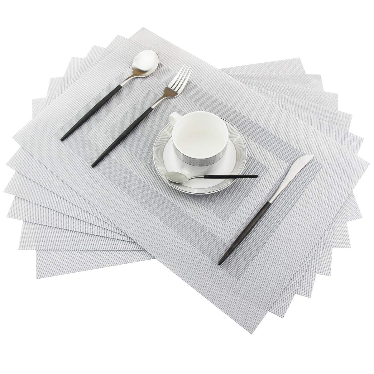 PIGCHCY Placemats,Washable Vinyl Woven Table Mats,Elegant Durable Placemats for Dining Table Set of 6 (Bamboo-Brown)