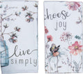 Kay Dee Designs Kitchen Towel Set (2 pc) - Choose Joy and Live Simply - Terry Hand Towels,White