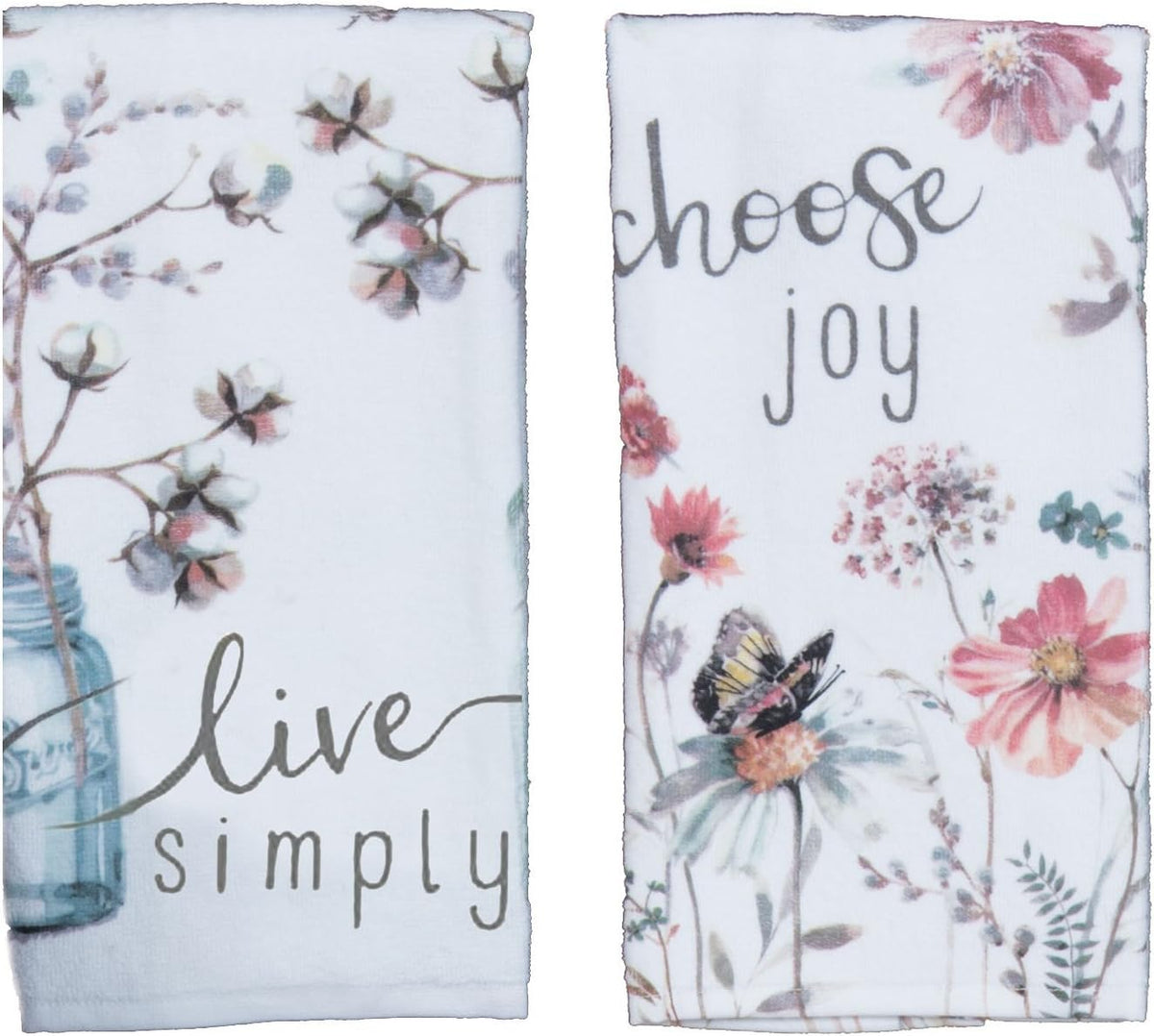 Kay Dee Designs Kitchen Towel Set (2 pc) - Choose Joy and Live Simply - Terry Hand Towels,White