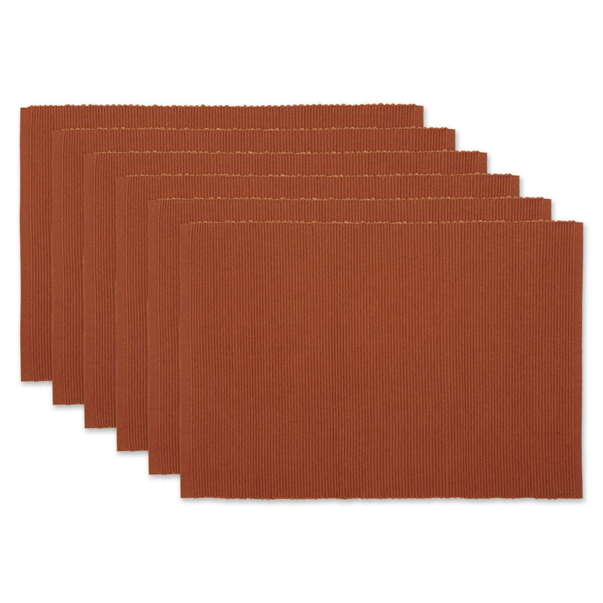 DII Basic Everyday Ribbed Tabletop 100% Cotton, Placemat Set, 13x19, Dark Brown, 6 Piece