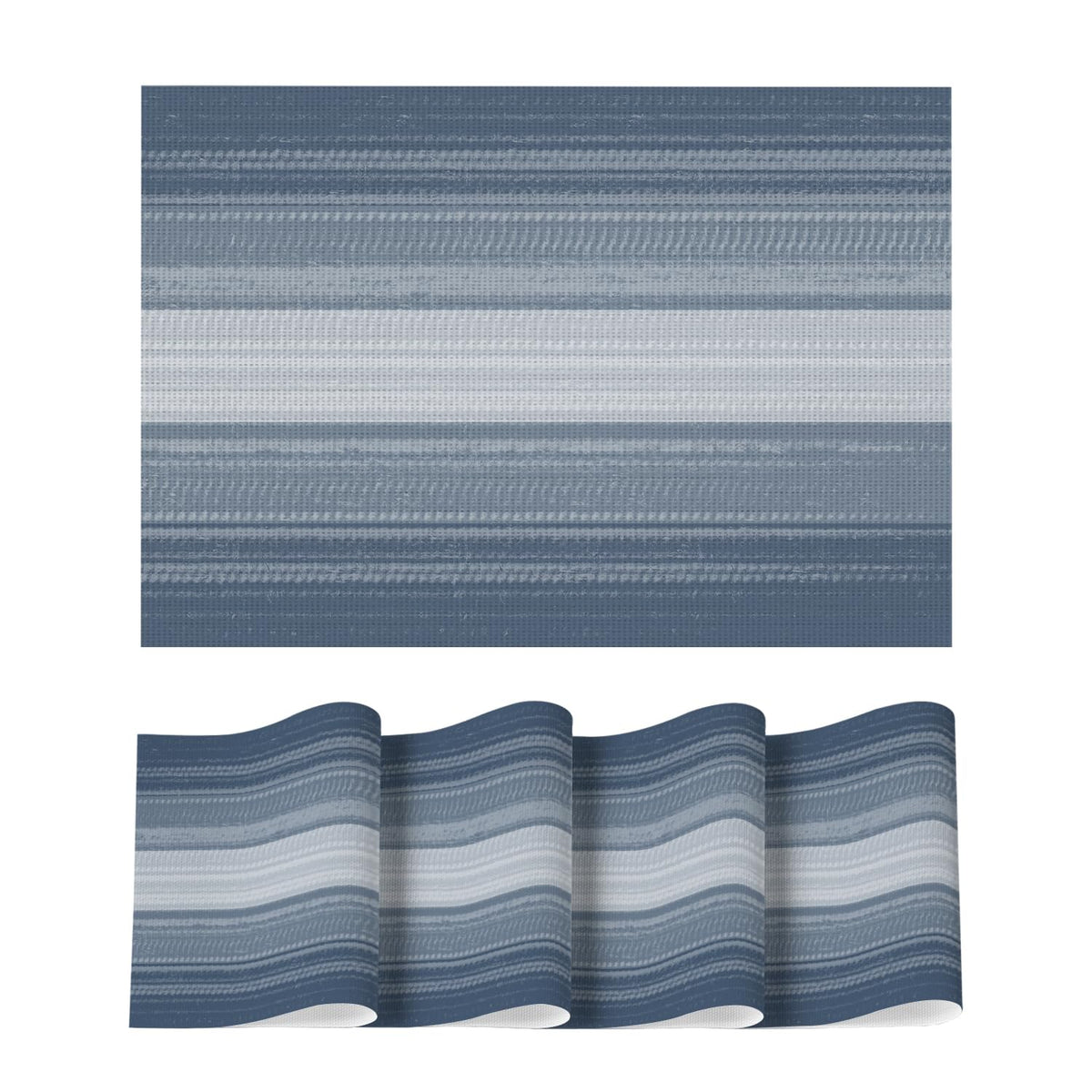 Artoid Mode Navy Blue Gradient Stripes Placemats Set of 4, Washable Heat Resistant Non-Slip Woven Plastic PVC Place Mats for Farmhouse Party Kitchen Dining Decor