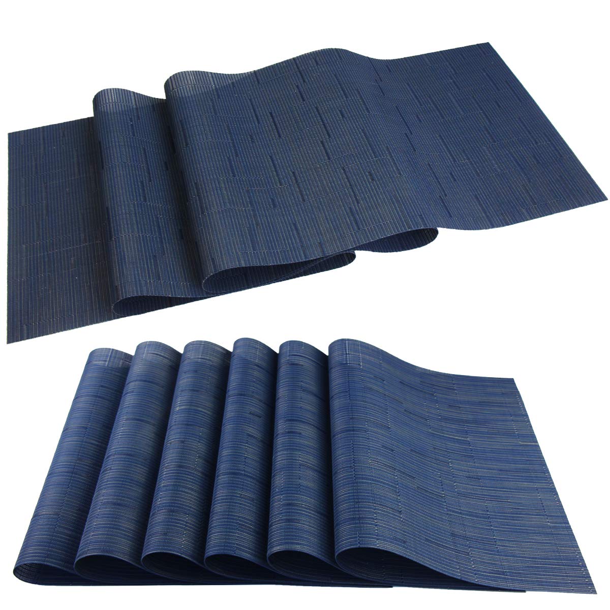 PIGCHCY Placemats,Washable Vinyl Woven Table Mats,Elegant Durable Placemats for Dining Table Set of 4 (18 x 12 inches, Navy Blue)