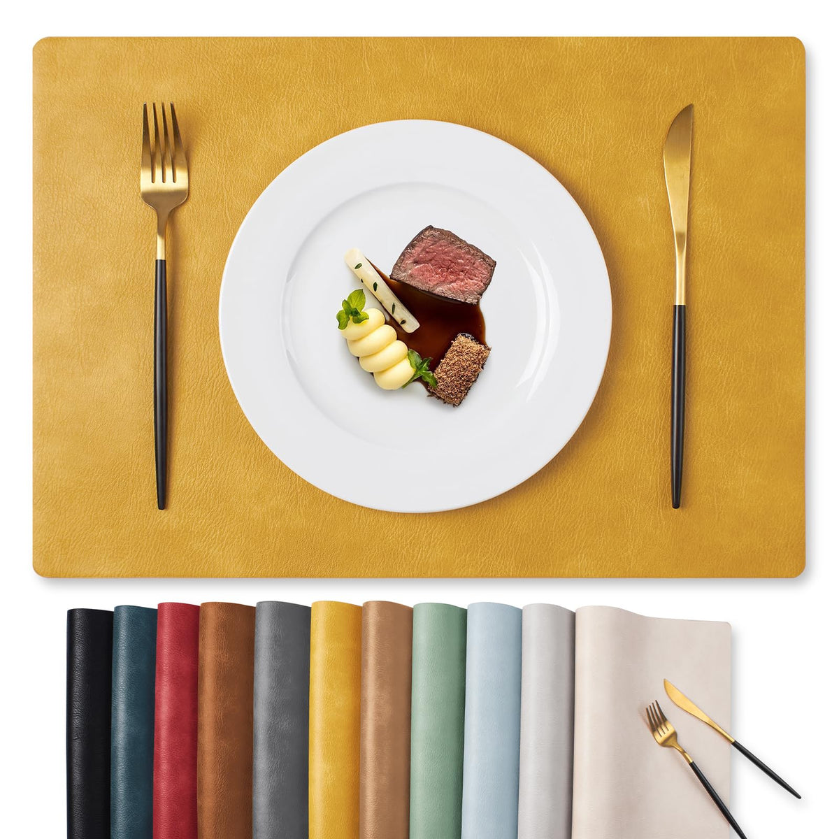 MOSAYT Vinyl Faux Leather Placemats, Set of 8, Reddish Brown