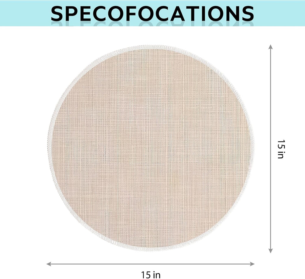 Beige Placemats Set of 4, 15 Inch Round for Kitchen & Dining Room