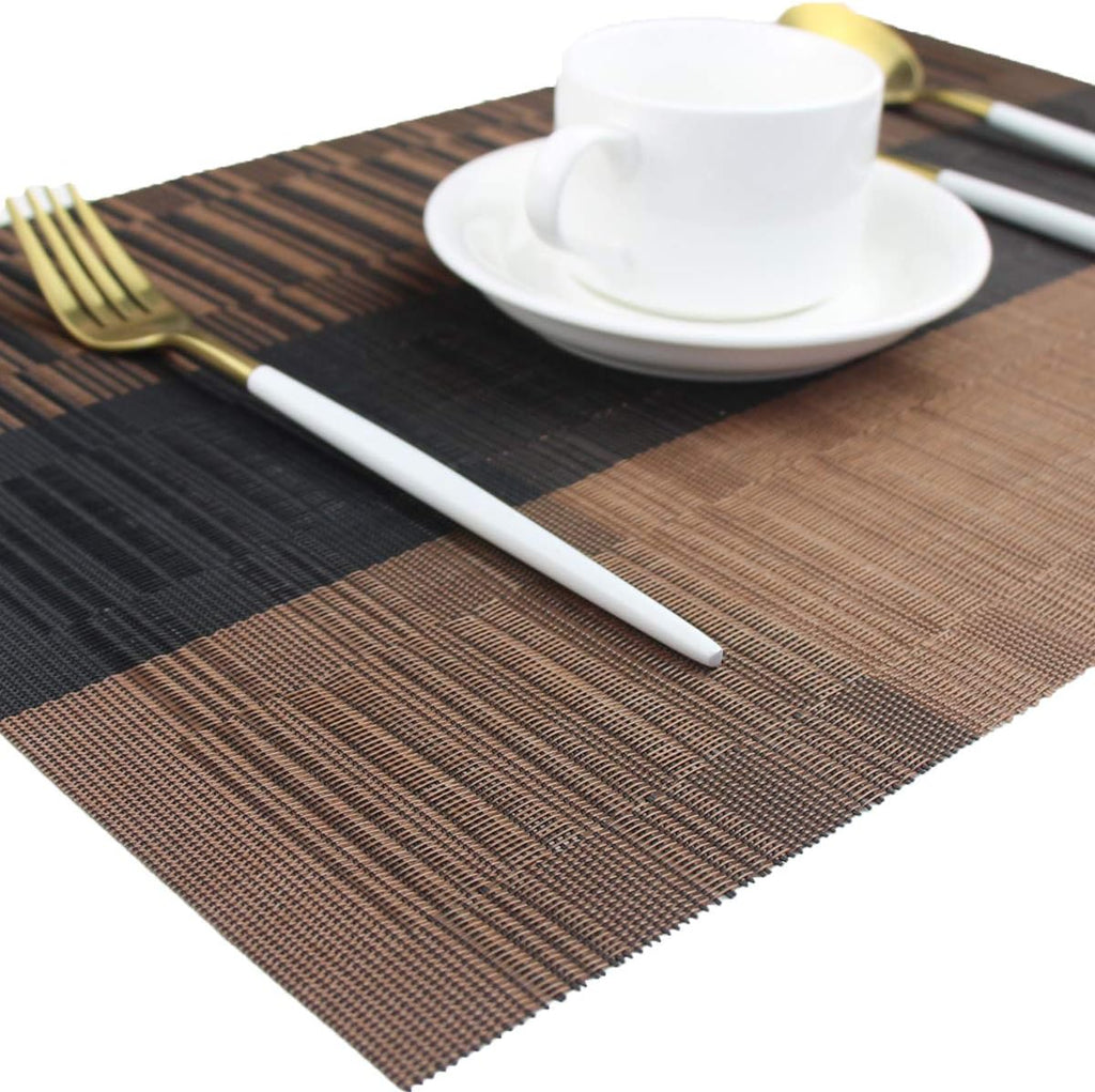 PIGCHCY Placemats,Washable Vinyl Woven Table Mats,Elegant Durable Placemats for Dining Table Set of 6 (Bamboo-Brown)