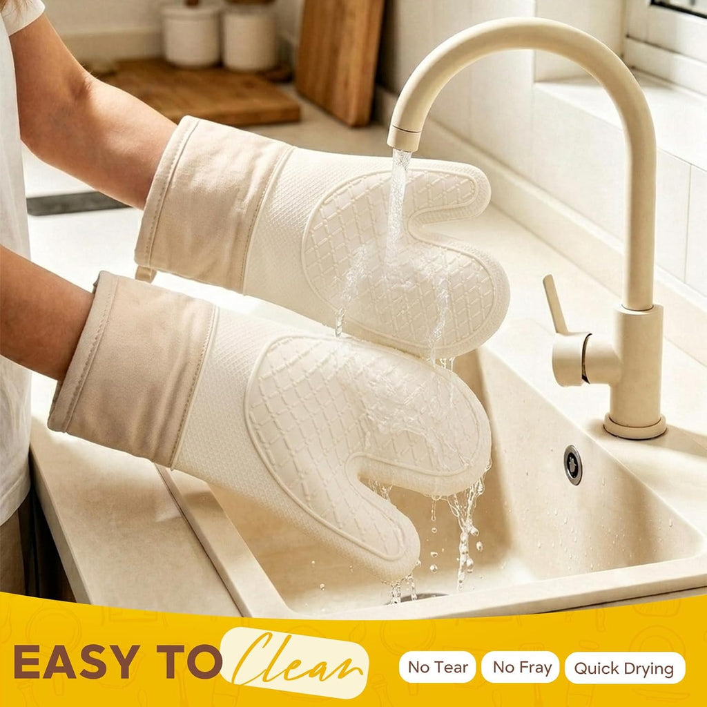 Silicone Oven Mitts 2 PCS, Heat Resistant Non-Slip Cotton Lining for Baking