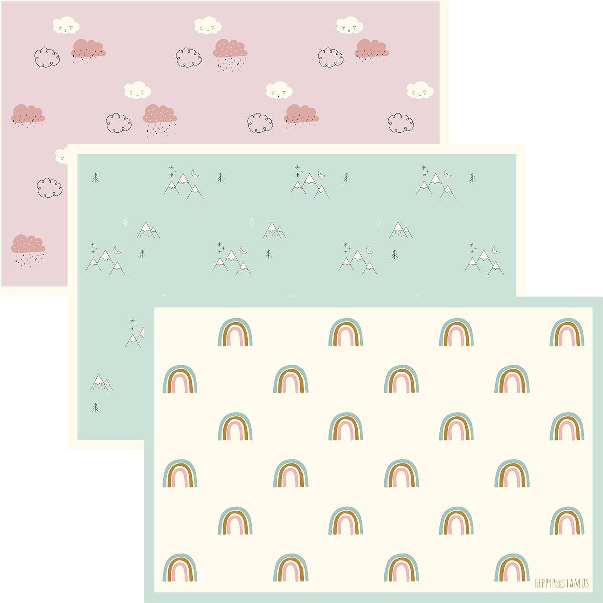 Hippypotamus Disposable Placemats Baby - Pack of 45 BPA Free Table Toppers for Kids and Toddlers - Extra Sticky Travel Mat for Restaurant (Cream/Sage/Blush)