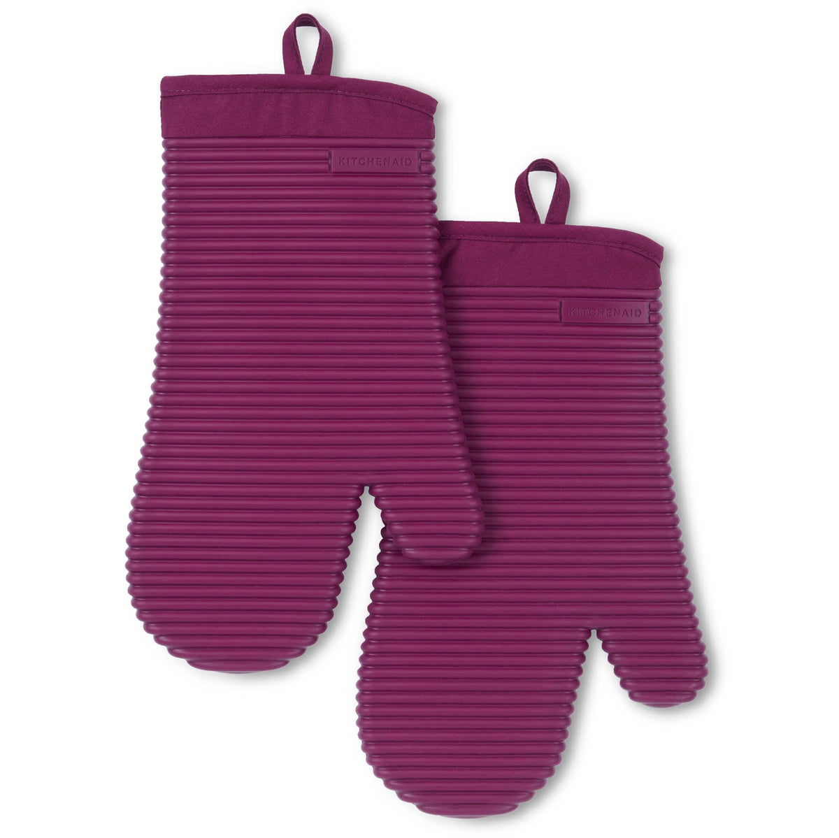 KITCHENAID Ribbed Soft Silicone Oven Mitt 2-Pack Set, 7.5"x13", Lavender Cream
