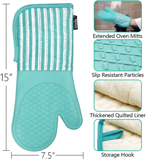Alselo Silicone Oven Mitts Heat Resistant 932℉ with Waterproof & Non-Slip