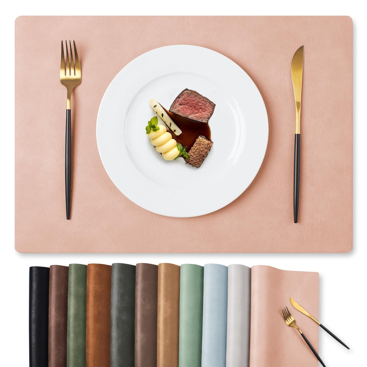 MOSAYT Vinyl Faux Leather Placemats, Set of 8, Reddish Brown