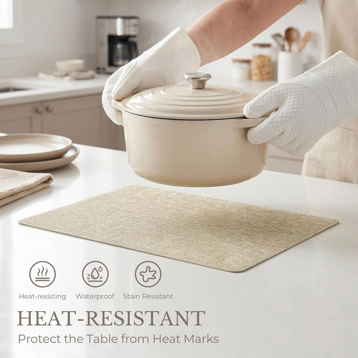 Romanstile Faux Leather Vinyl Placemats Set of 6, Beige