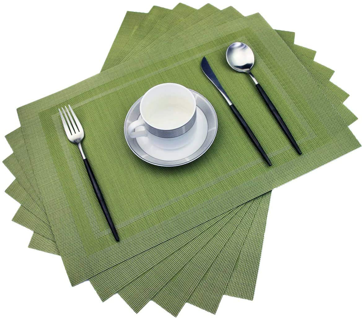 PIGCHCY Place Mats Heat-Resistant Non Slip Placemats Easy Wipe Clean Table Mats Woven Vinyl Placemats for Dining Table(Set of 6, Brown)