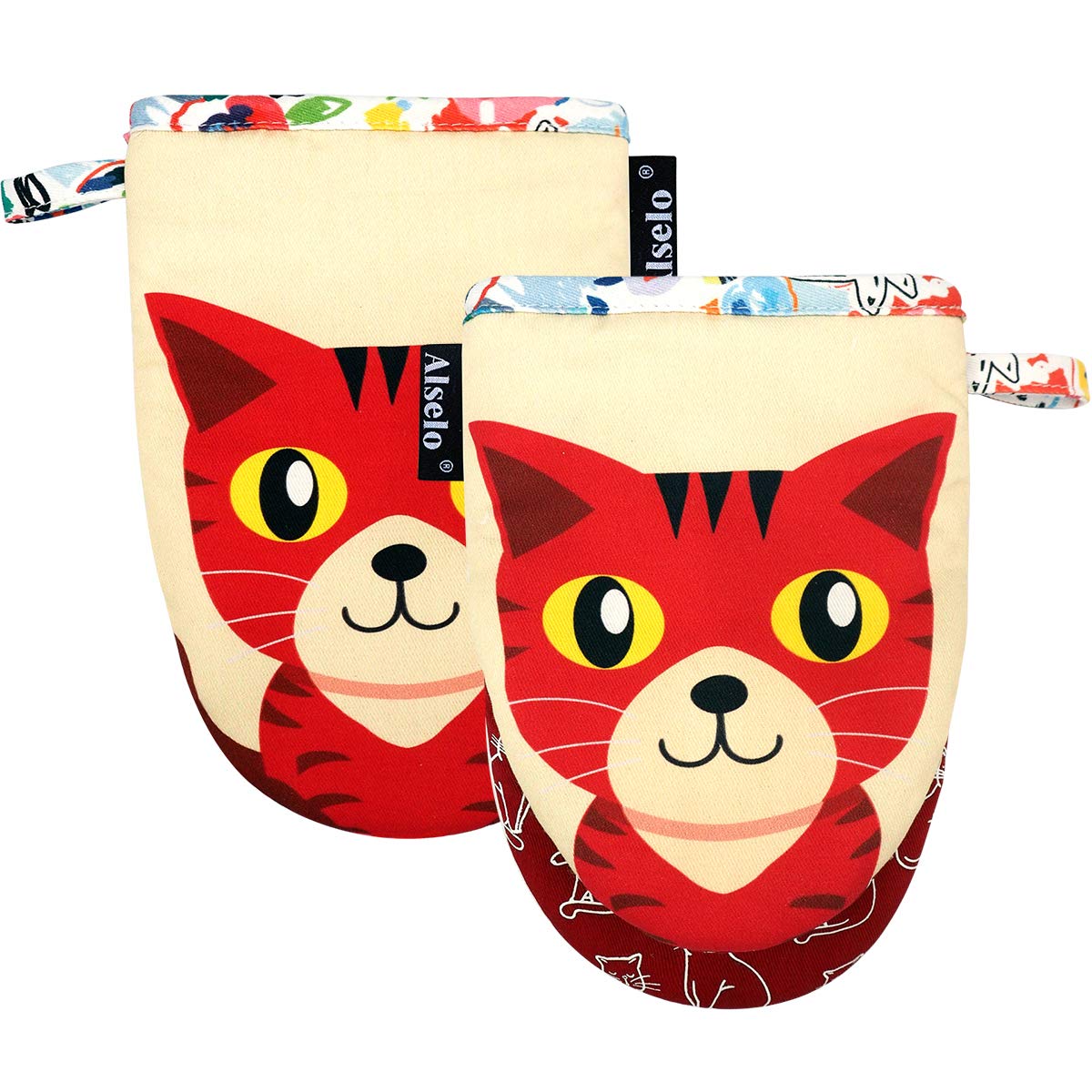 Alselo Oven Mitts 1 Pair, Silicone Printed Kitchen Mittens,7"x13.5"