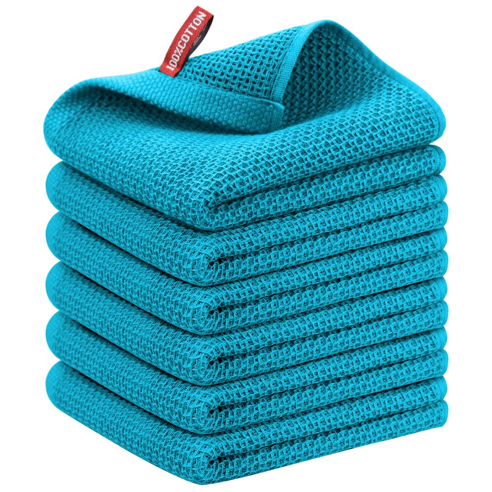 Nialnant 6 Pack Kitchen Towels and Dishcloths Sets,100% Cotton Soft Absorbent Quick Drying Dish Towels for Kitchen,Washing Dishes,12x12 Inches, Multi Color