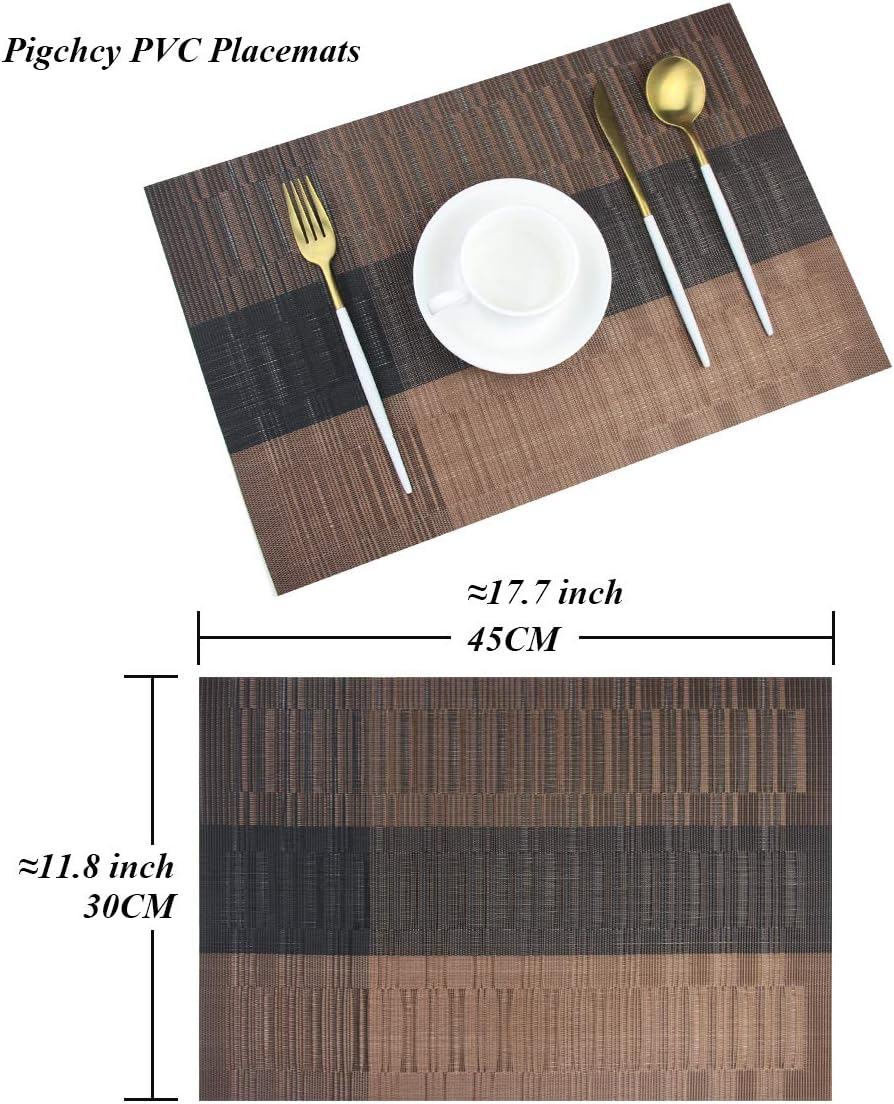 PIGCHCY Placemats,Washable Vinyl Woven Table Mats,Elegant Durable Placemats for Dining Table Set of 6 (Bamboo-Brown)