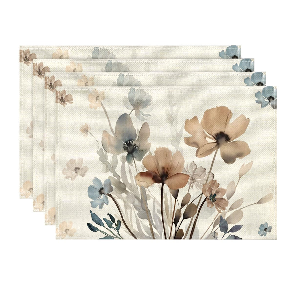 Artoid Mode Brown Poppy Floral Round Table Wedge Placemats Set of 4, Seasonal Kitchen Dining Table Decoration for Indoor Party Home