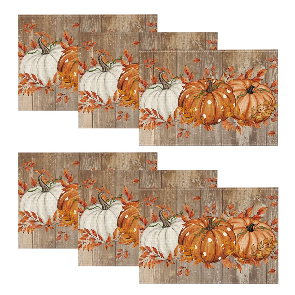 Artoid Mode Pumpkins Eucalyptus Leaves Fall Placemats Set of 4, 12x18 Inch Autumn Thanksgiving Harvest Vintage Table Mat for Party Dining Decoration