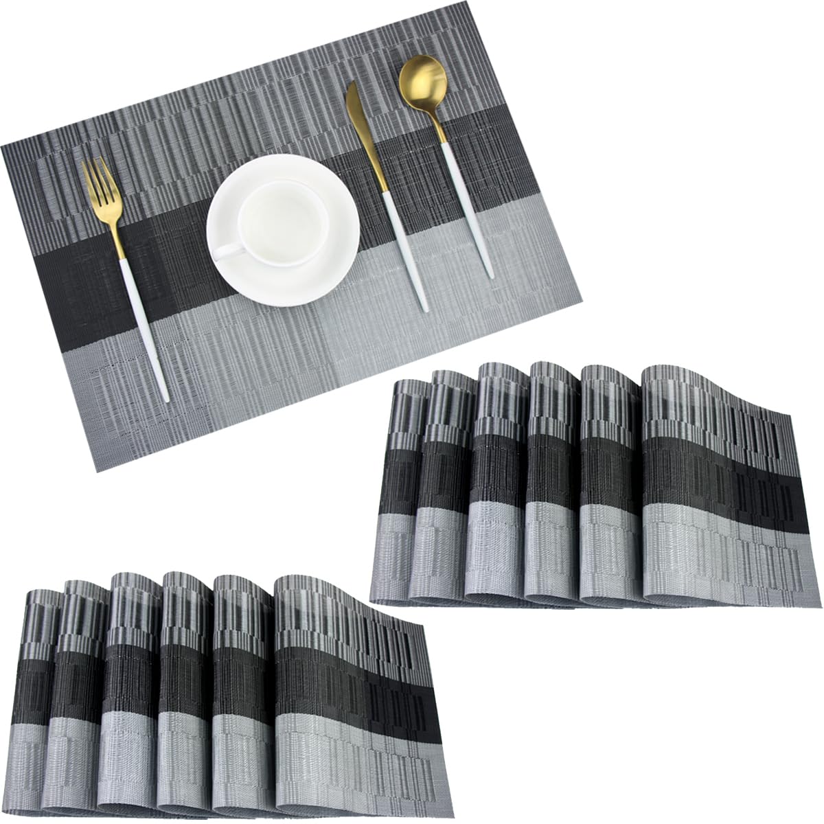 PIGCHCY Placemats,Washable Vinyl Woven Table Mats,Elegant Durable Placemats for Dining Table Set of 6 (Bamboo-Brown)