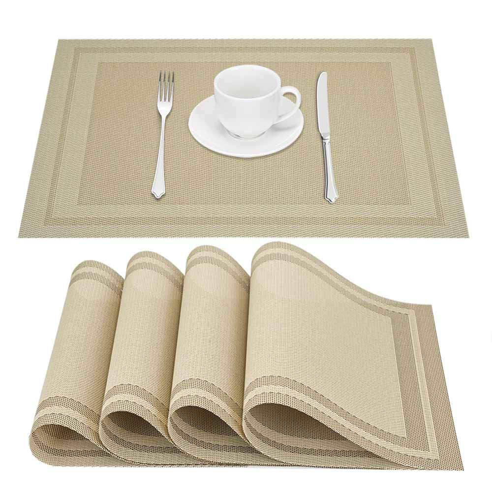 GIVERARE Placemats Set of 4, Heat-Resistant Woven Vinyl Placemat, Non-Slip Washable PVC Table Mat, Easy to Clean Premium Plastic Mats for Dining, Kitchen Table (Turquoise)