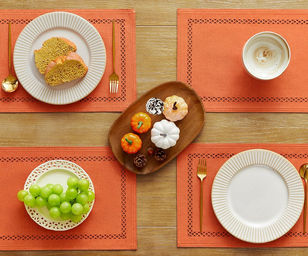 Orange Burlap Place Mats, Fall Placemats Set of 4, 12 x 18 Inch
